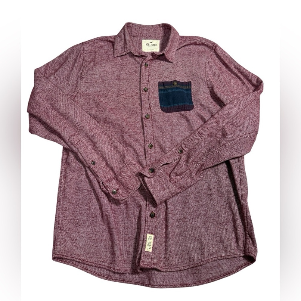 Hollister Men’s Large Red Flannel Shirt Long Sleeve Button Up Casual Preppy